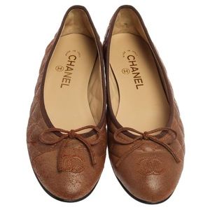 Chanel quilted ballet flats brown suede